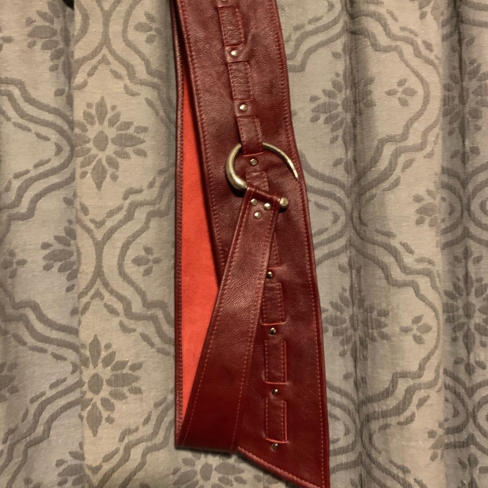Ox blood red leather belt with silver catch